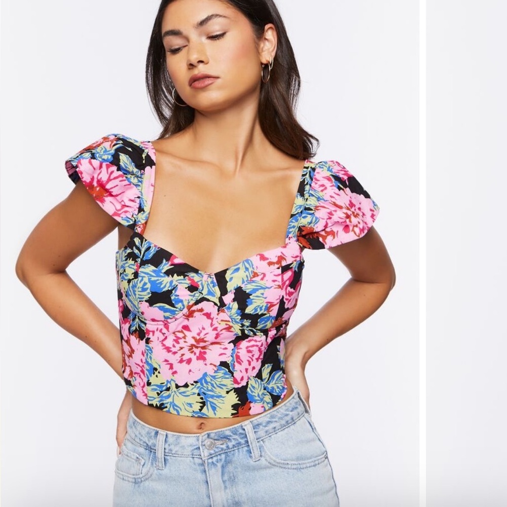 Floral Women's Top - Pink and Blue